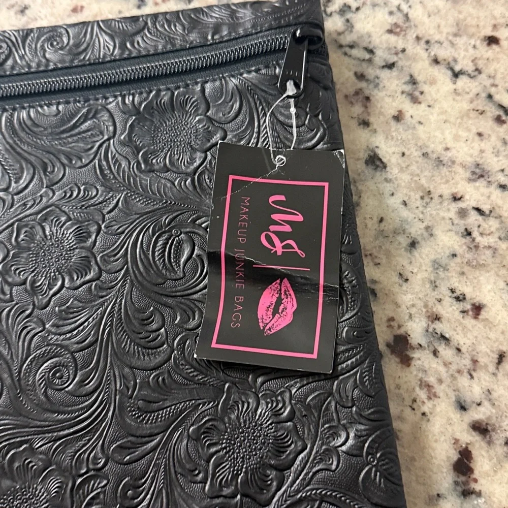 Makeup Junkie Black Embossed Zipper Pouch - Picture 4 of 5